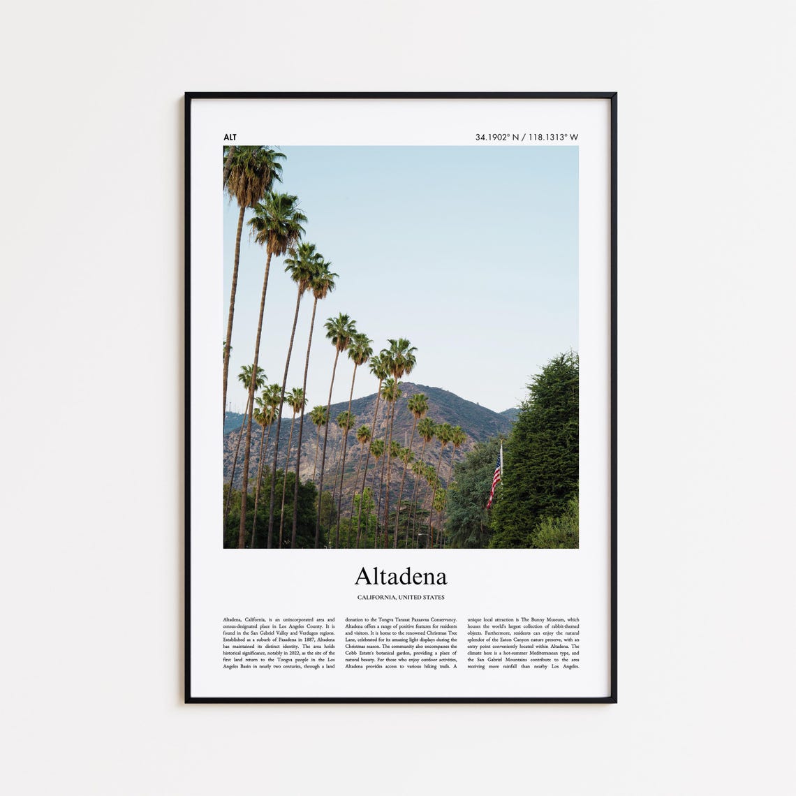 Altadena California Palm Trees Mountain View City Photo Poster