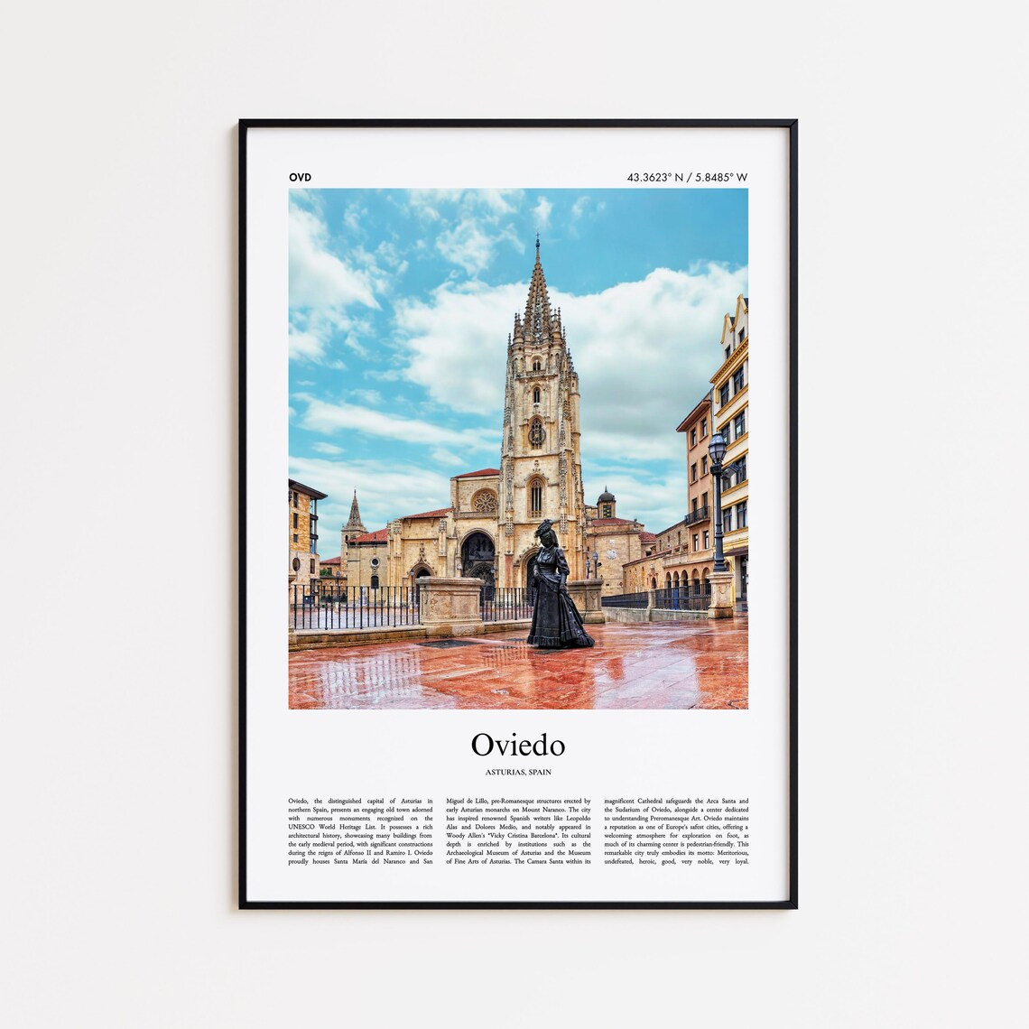 Oviedo Spain Gothic Cathedral Plaza Statue Travel Photo Poster