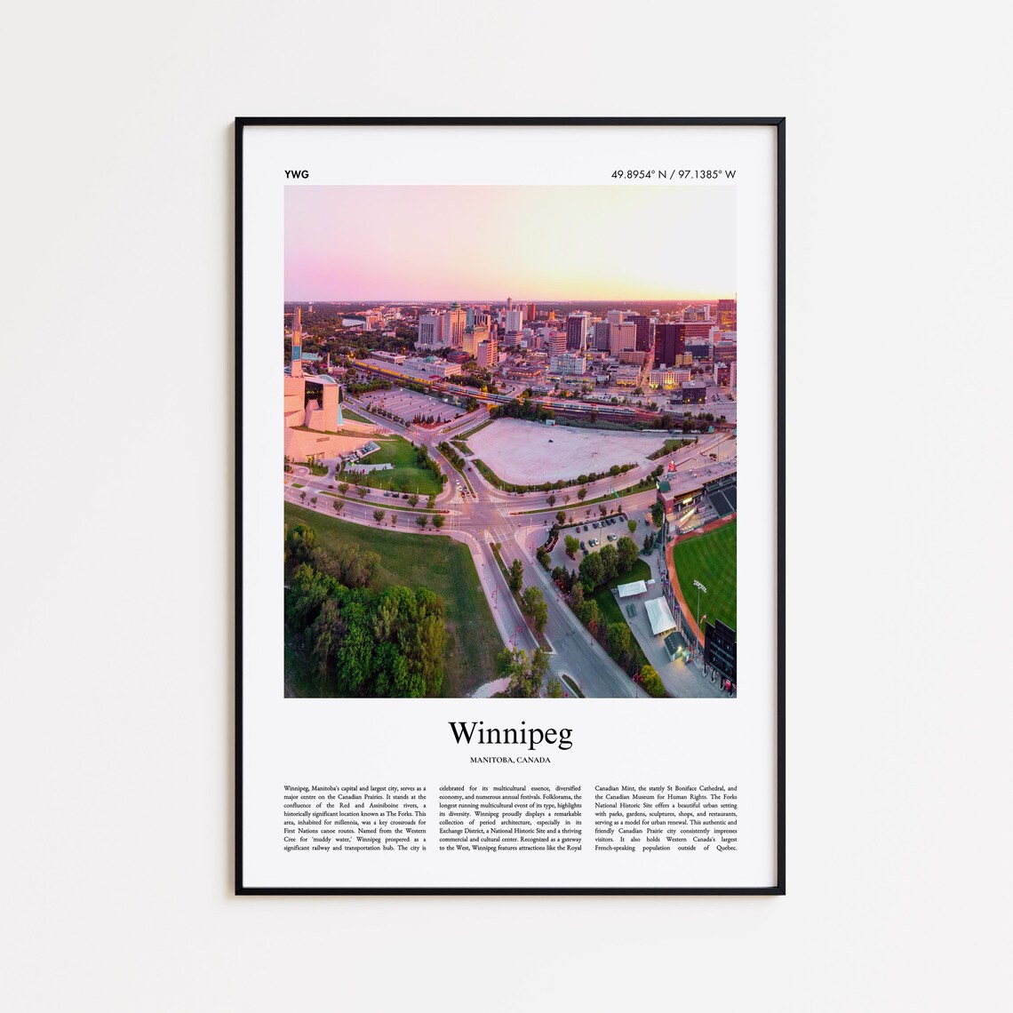 Winnipeg Canada Skyline Sunset City Photo Travel Gift Poster