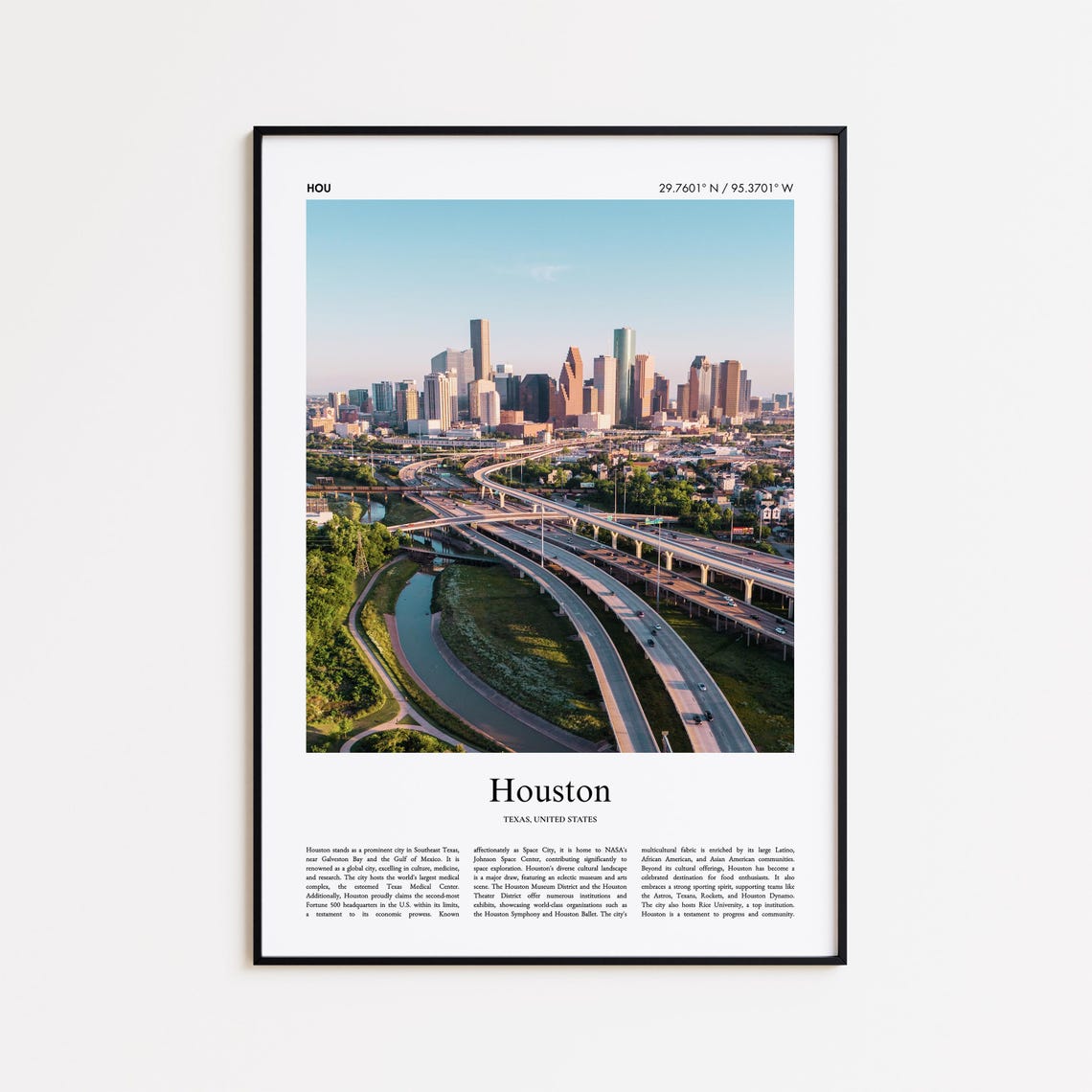 Houston Texas Downtown Skyline Freeway Interchange Aerial Poster