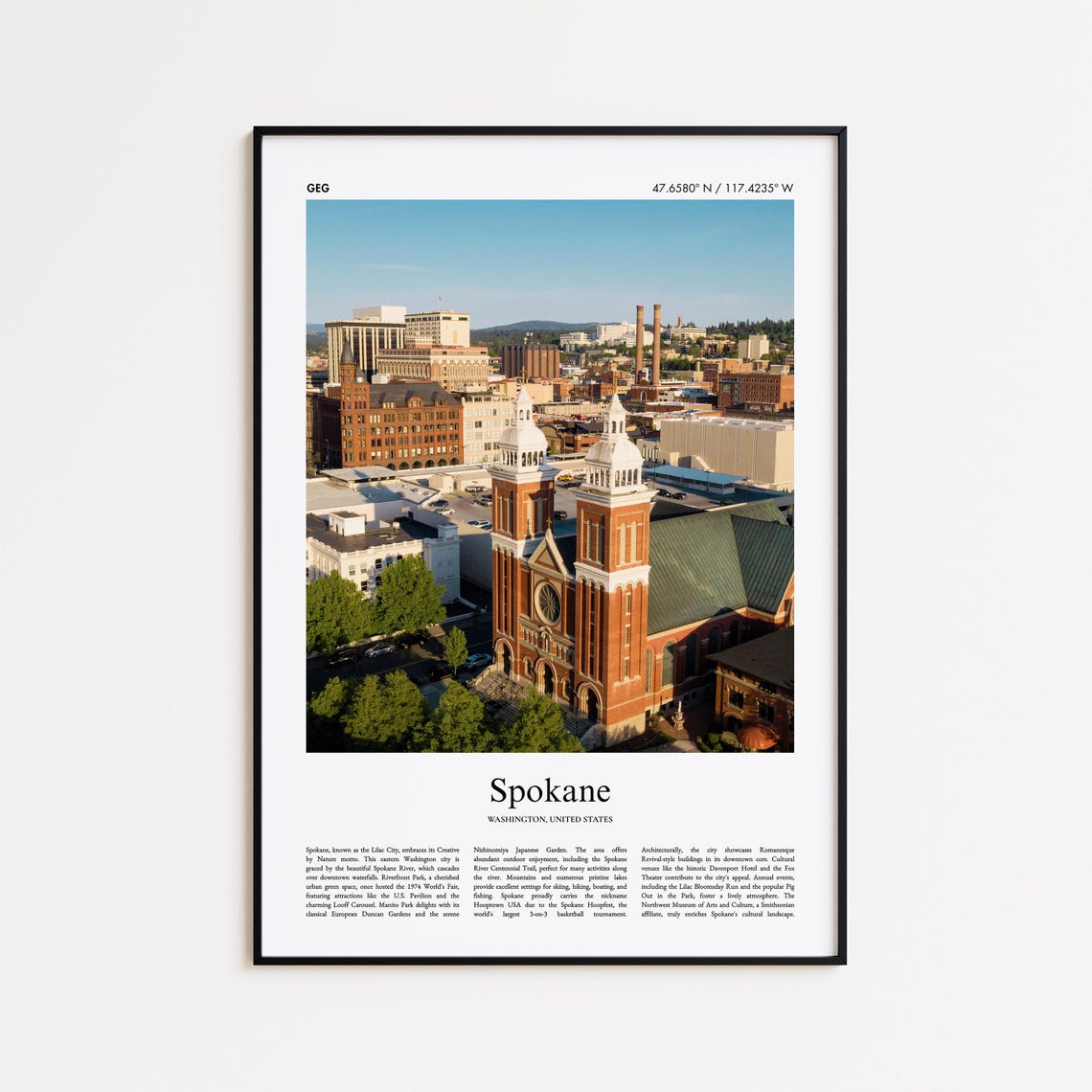 Spokane Washington Downtown Cathedral Cityscape Photo Poster