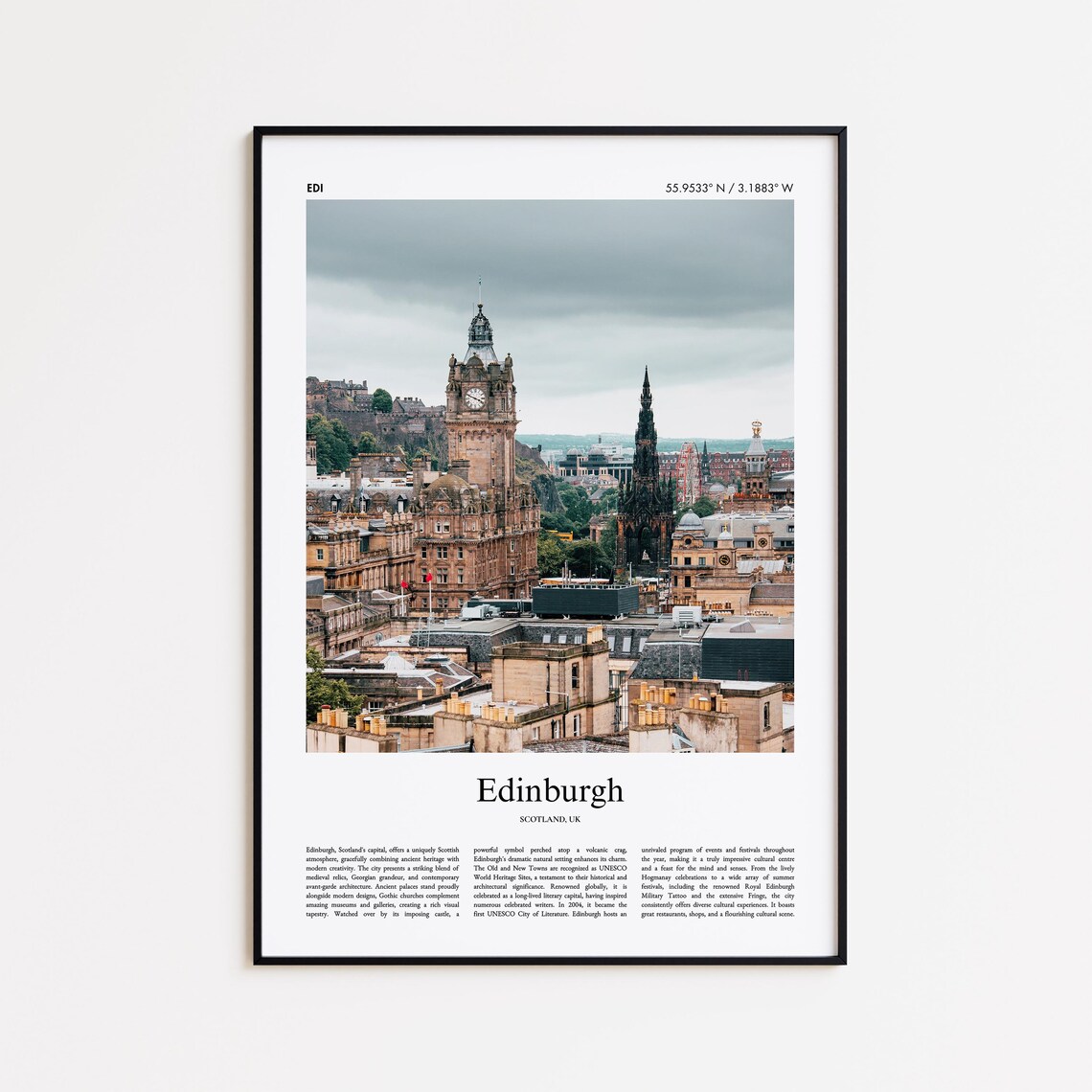 Edinburgh Old Town Scotland UK Aerial Cityscape Travel Poster