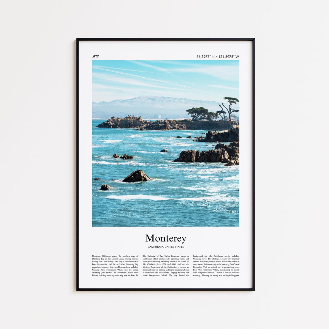 Monterey Rocky Coast Ocean Waves California Seaside Photo Poster