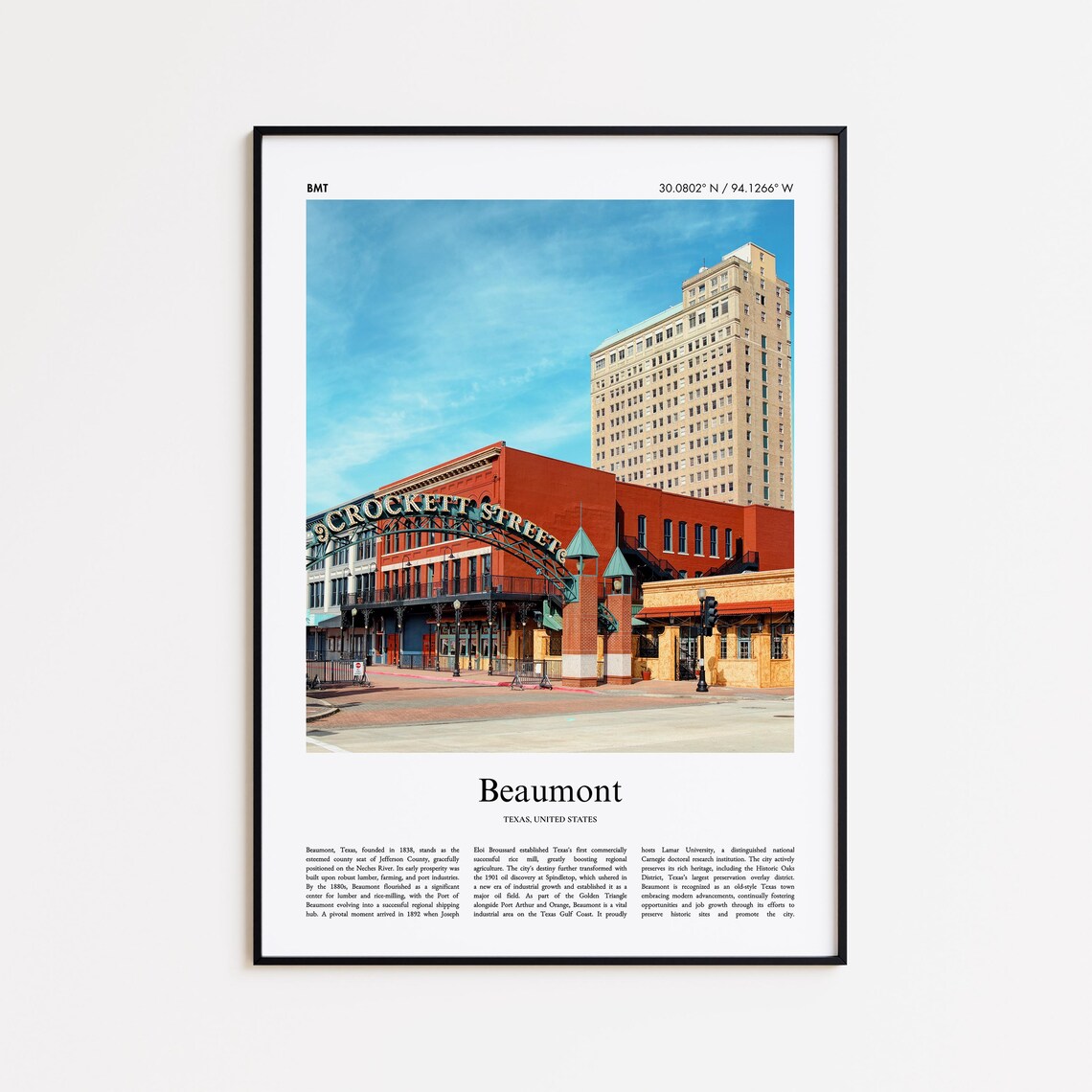 Beaumont Texas Crockett Street Arch Minimal Photo Travel Poster