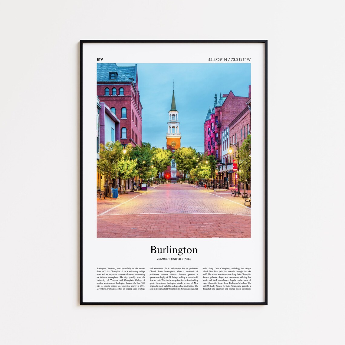 Burlington Vermont Church Street Evening Stroll Photo Travel Poster