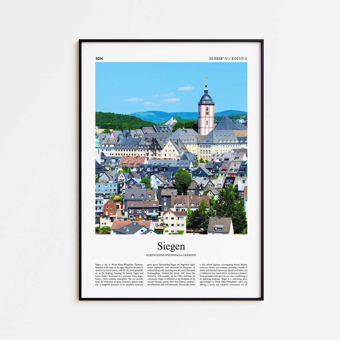 Siegen Germany Old Town Church Tower Minimal Travel Photo Poster