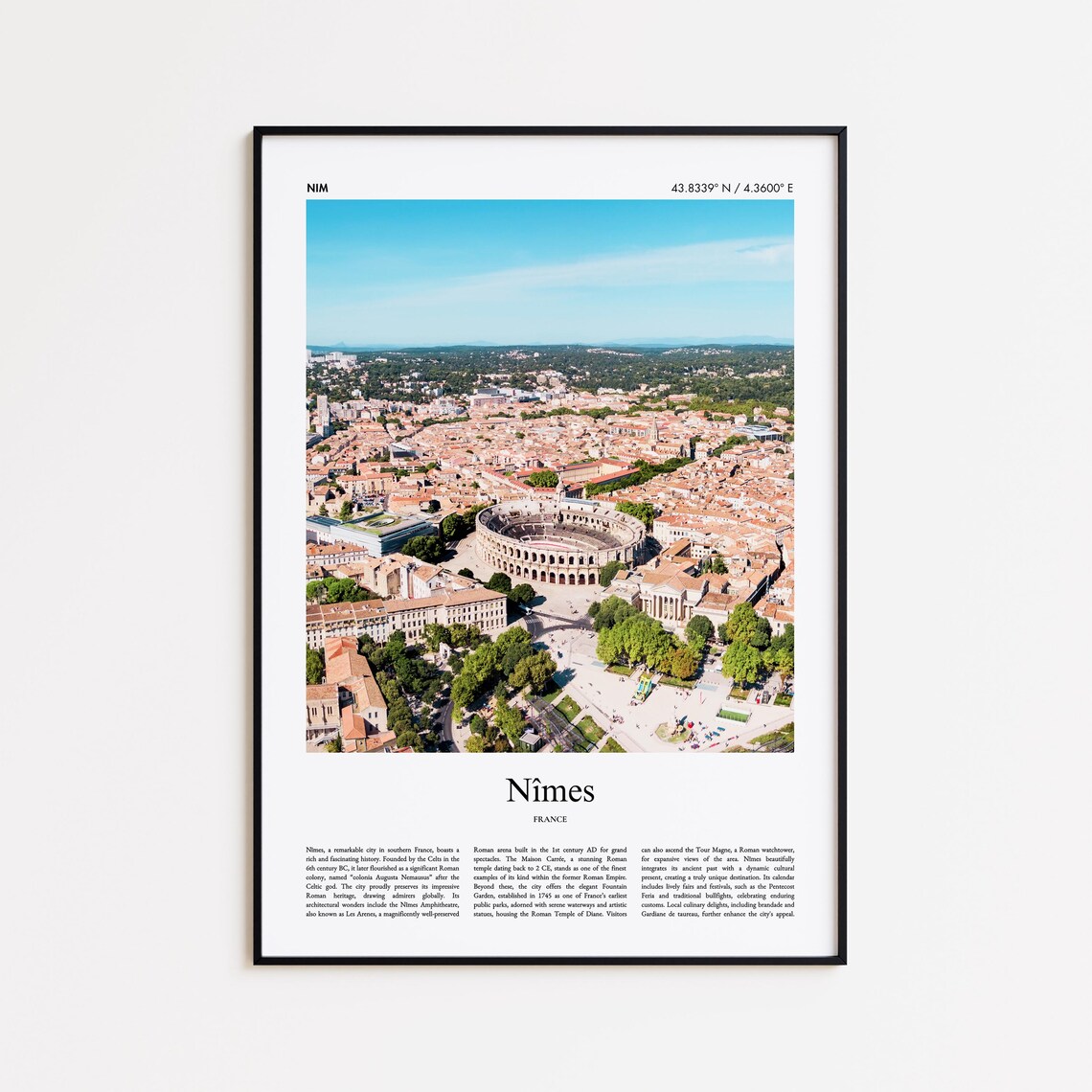 Nimes France Roman Amphitheatre Aerial View Vintage City Poster