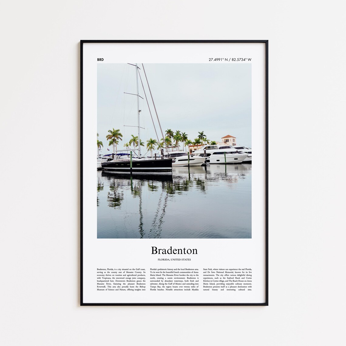 Bradenton Florida Marina Sailboats Palm Trees Photo Travel Poster