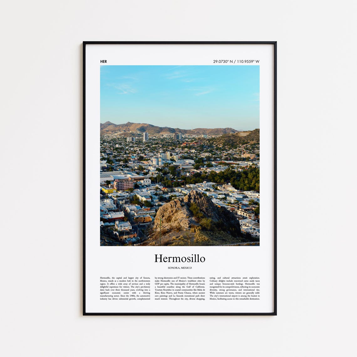Hermosillo Mexico Desert City Skyline Mountain View Travel Poster