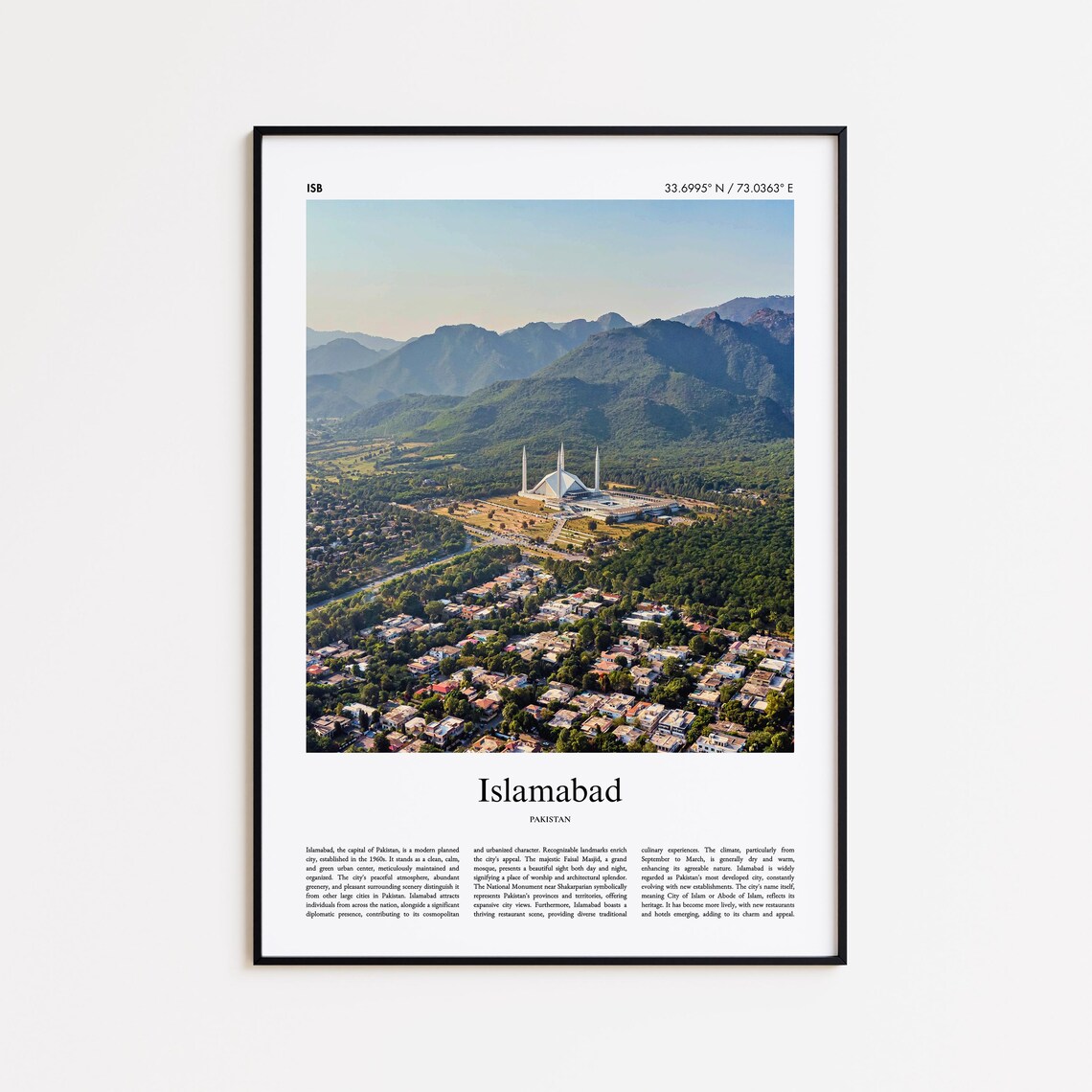 Islamabad Pakistan Faisal Mosque Aerial Cityscape Photo Poster