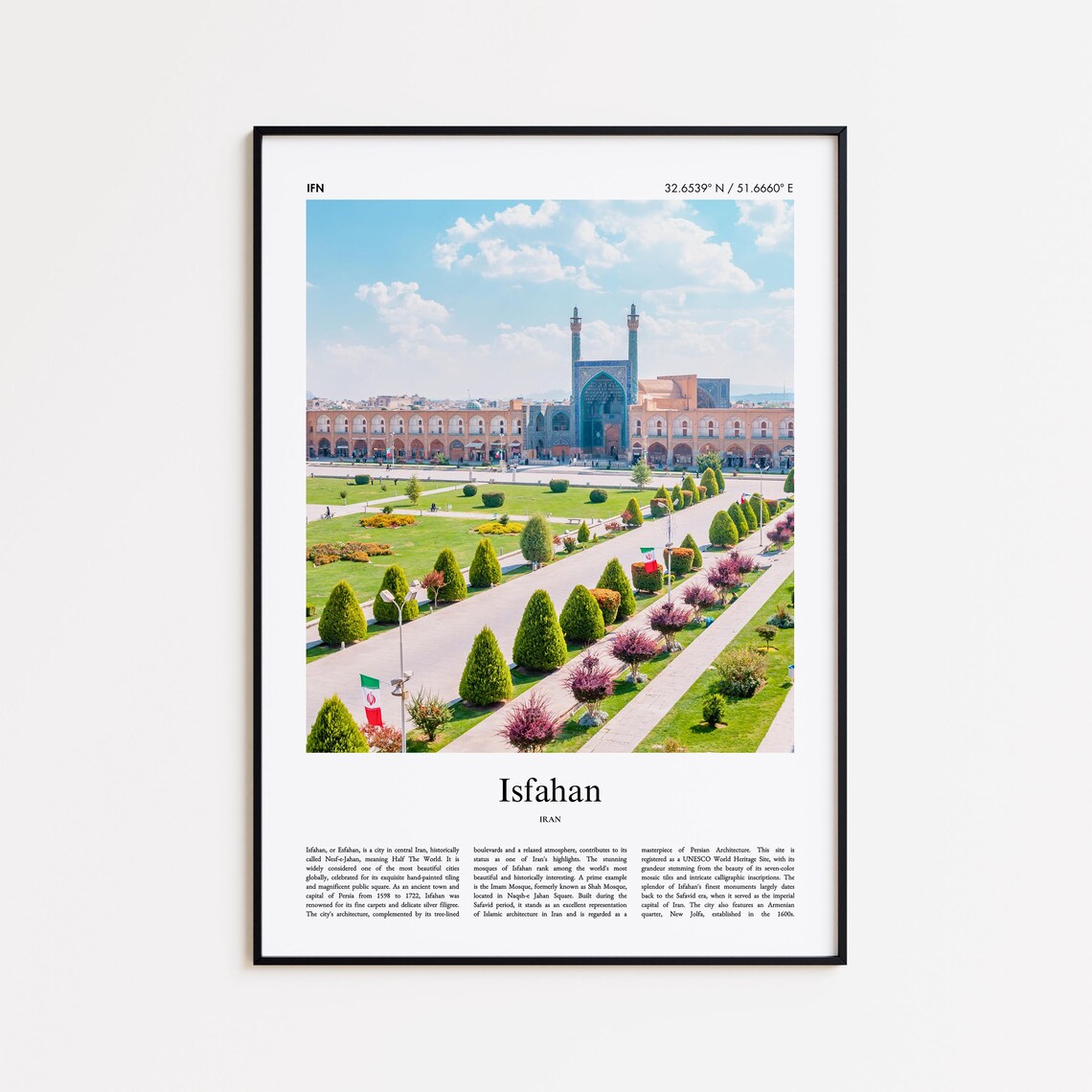 Isfahan Iran Shah Mosque Square Color Photo Travel Poster Coordinates