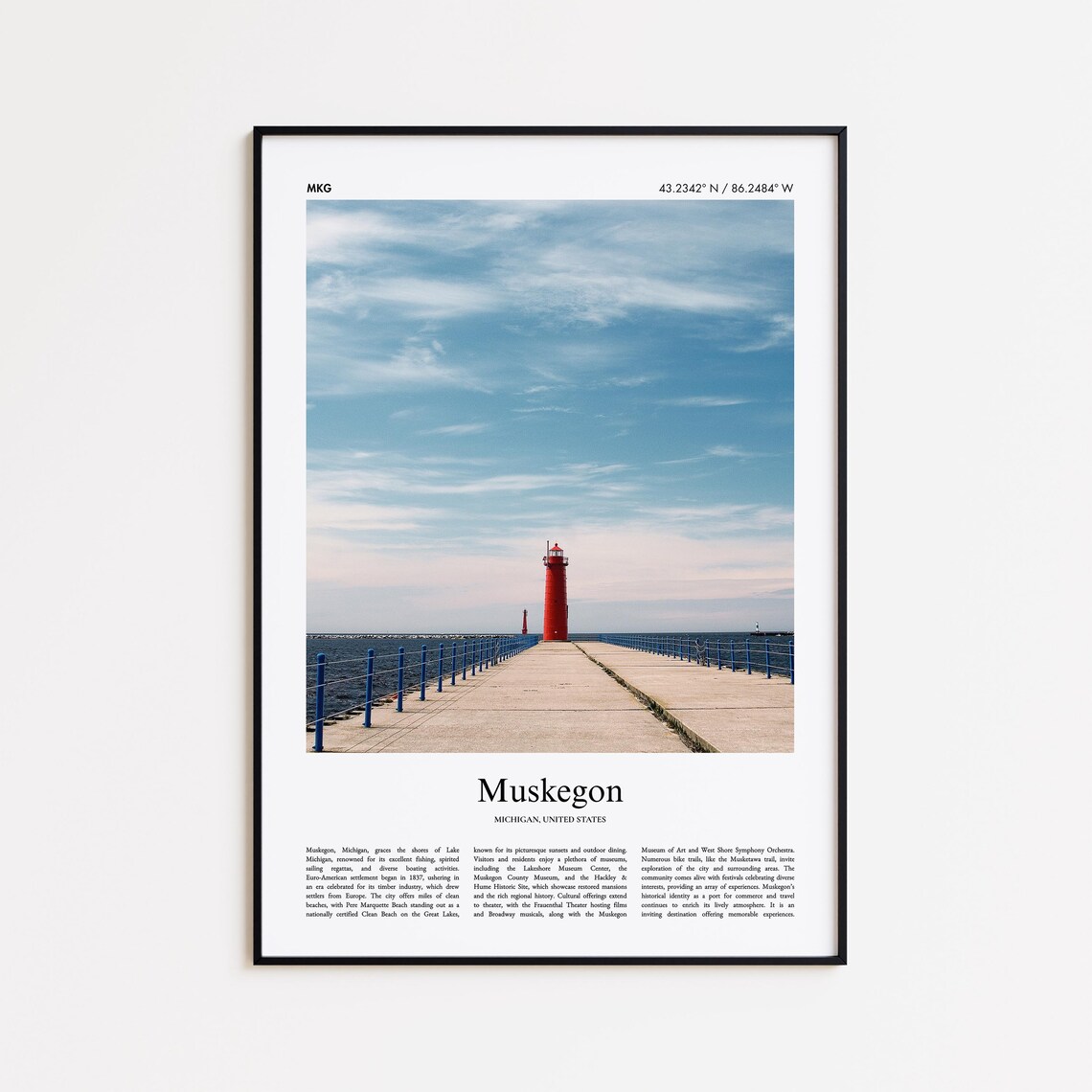 Muskegon Michigan Pier Lighthouse Lake Michigan Travel Photo Poster