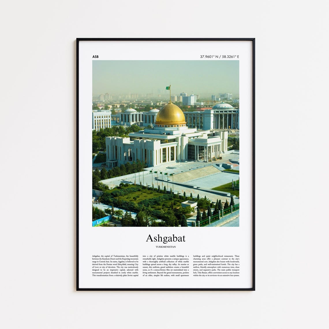 Ashgabat Golden Dome White Marble Turkmenistan Travel Poster