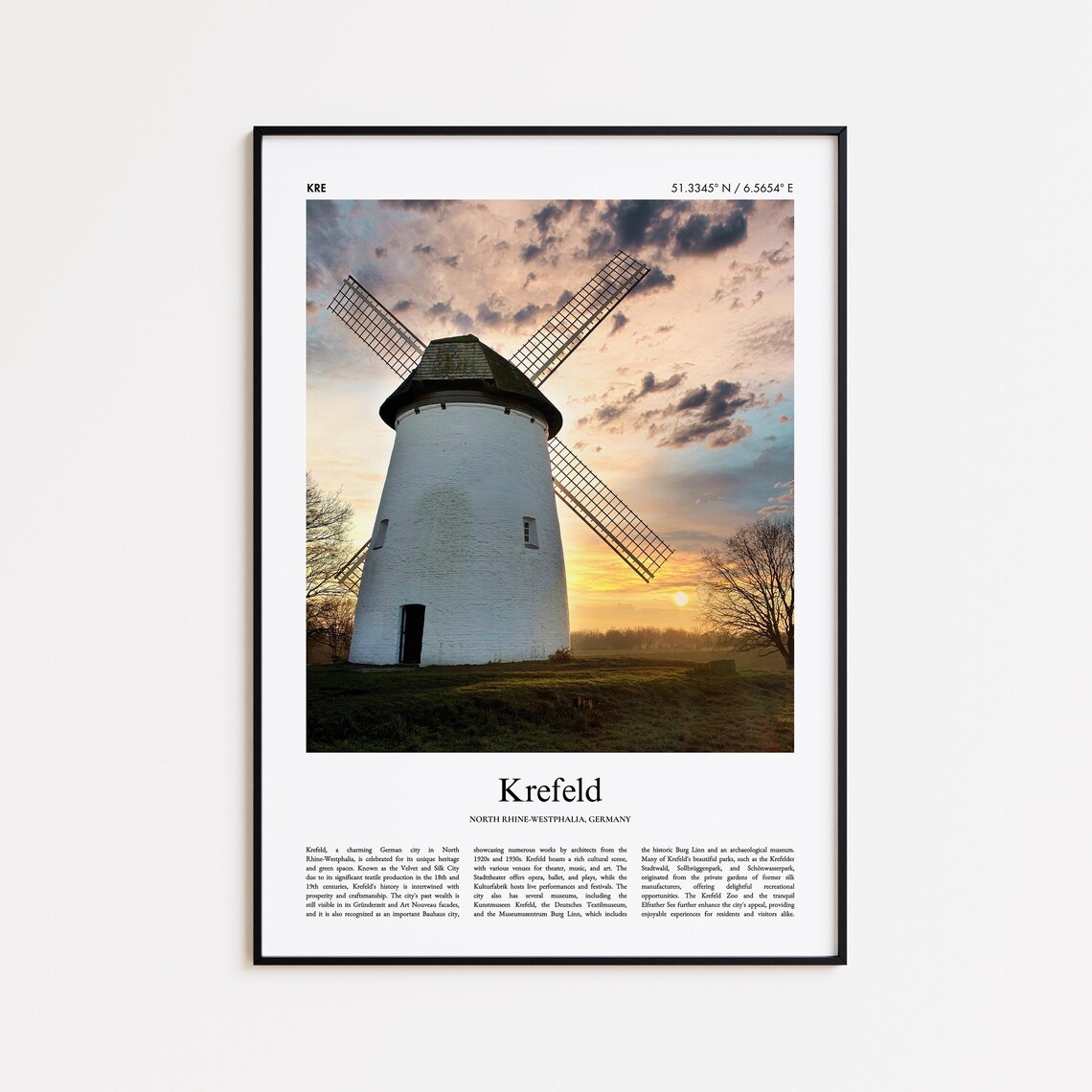 Krefeld Germany Windmill Sunset Country View Color Travel Photo Poster