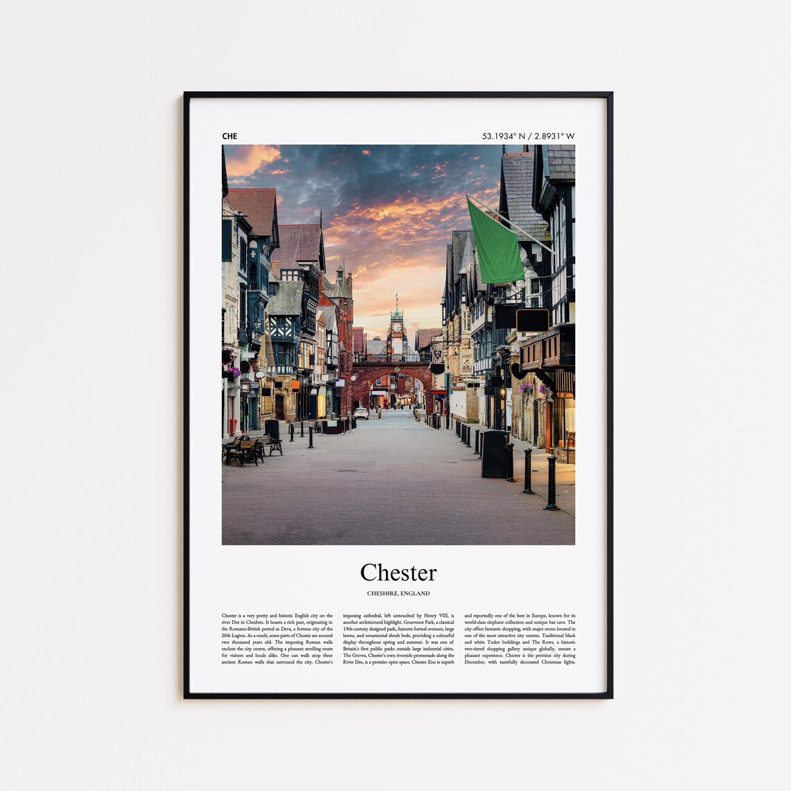 Chester England Historic Street Eastgate Clock Travel Photo Poster
