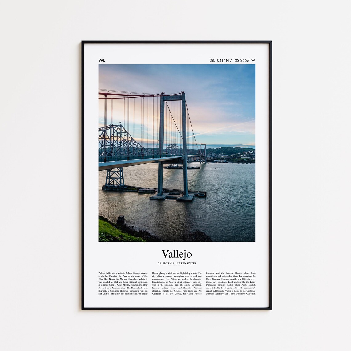 Vallejo California Carquinez Bridge Sunset Travel Photo Poster