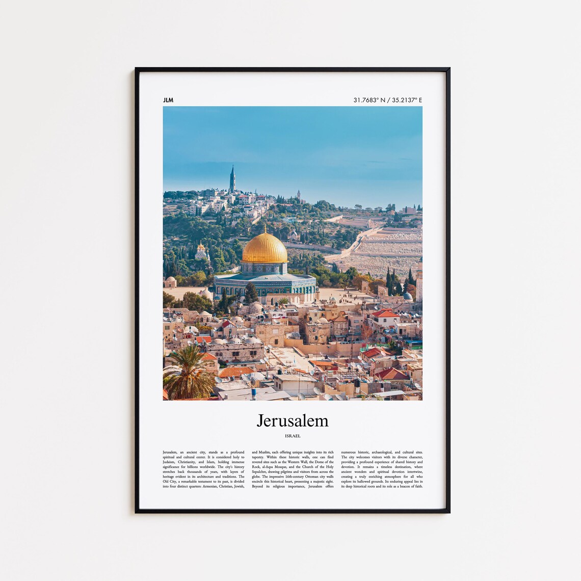 Jerusalem Minimal City Travel Poster, Color Print