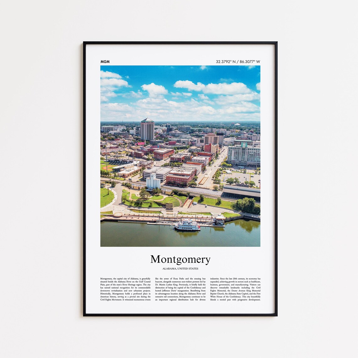 Montgomery Alabama Riverfront Downtown Aerial Travel Photo Poster