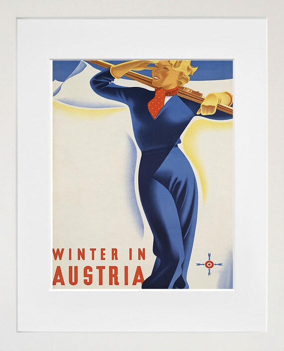Austria Vintage Skiing Travel Poster