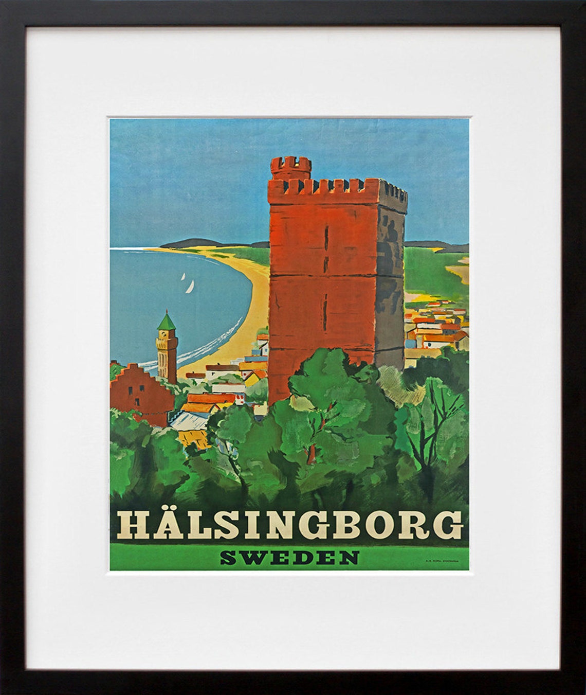 Halsingborg Sweden Harbor Tower Beach Vintage Travel Poster Art - Image 2