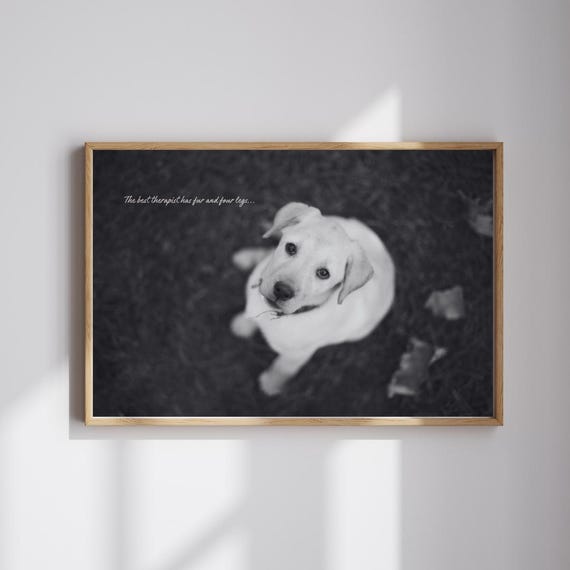 Black And White Puppy Wall Art Minimalist Pet Monochrome Dog Poster Nursery Decor Best Therapist