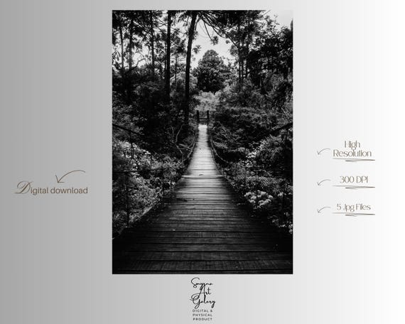 Monochrome Forest Bridge Print Dramatic Nature Wall Art