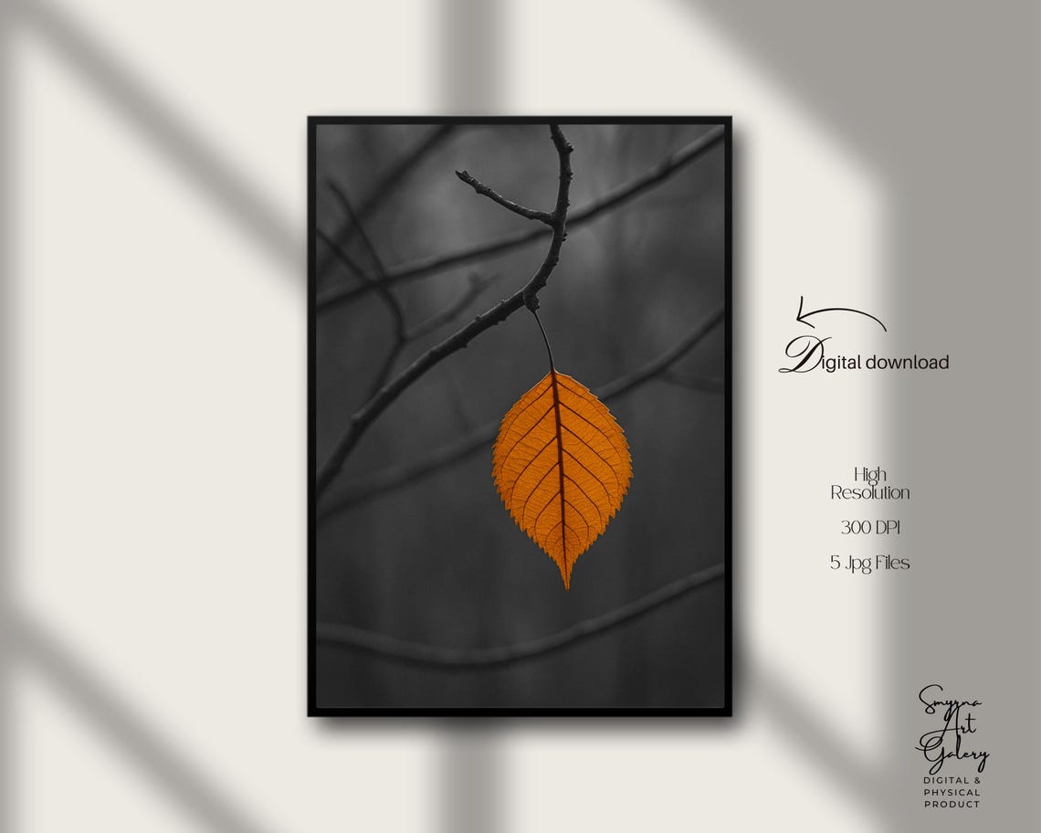 Orange Autumn Leaf Selective Color Minimalist Nature Photo Poster