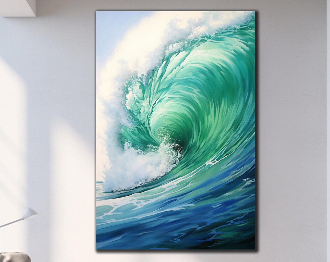 Turquoise Ocean Wave Barrel Painted Surf Art Coastal Wall Poster