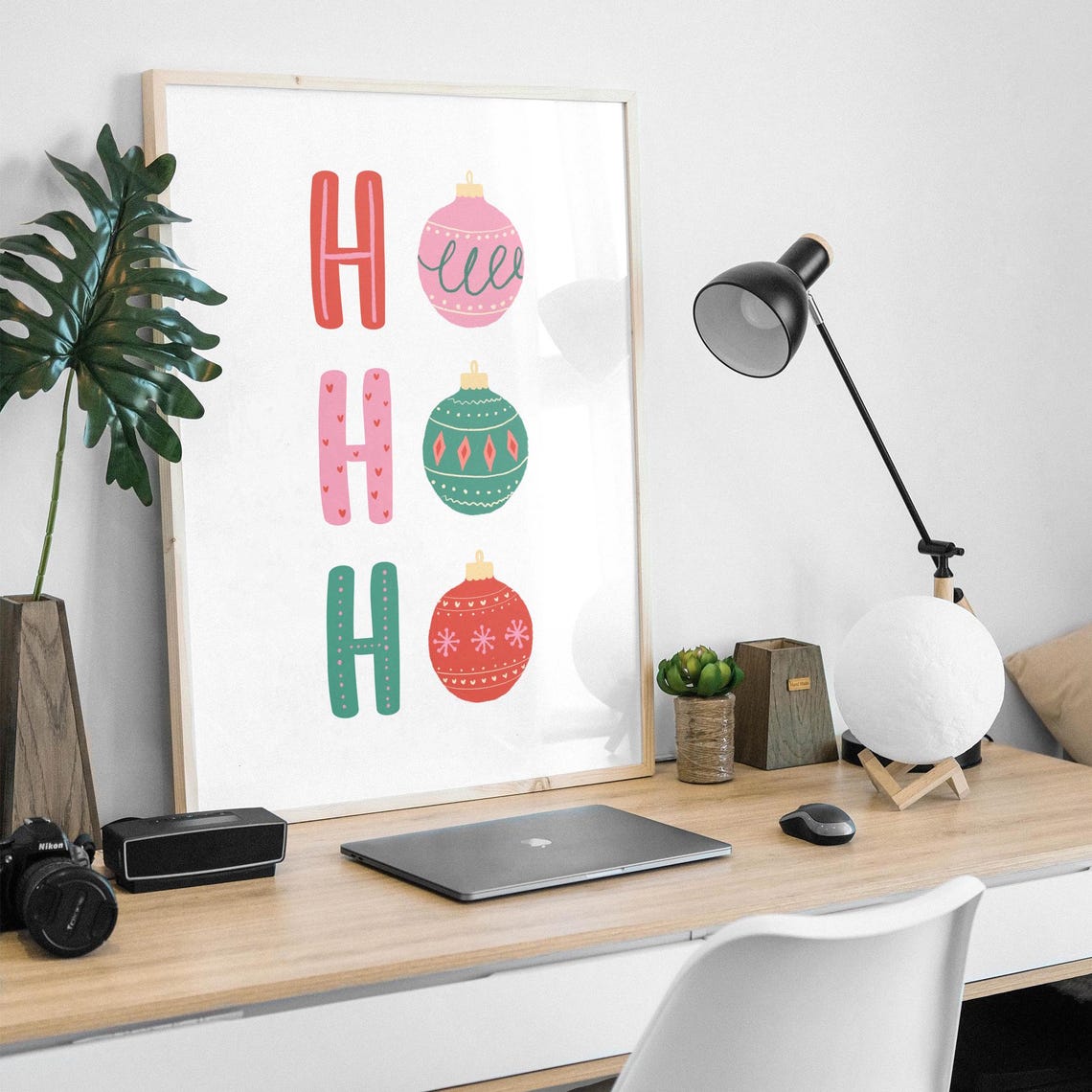 Ho Ho Ho Bauble Lettering Pastel Ornaments Holiday Art Print - Image 2