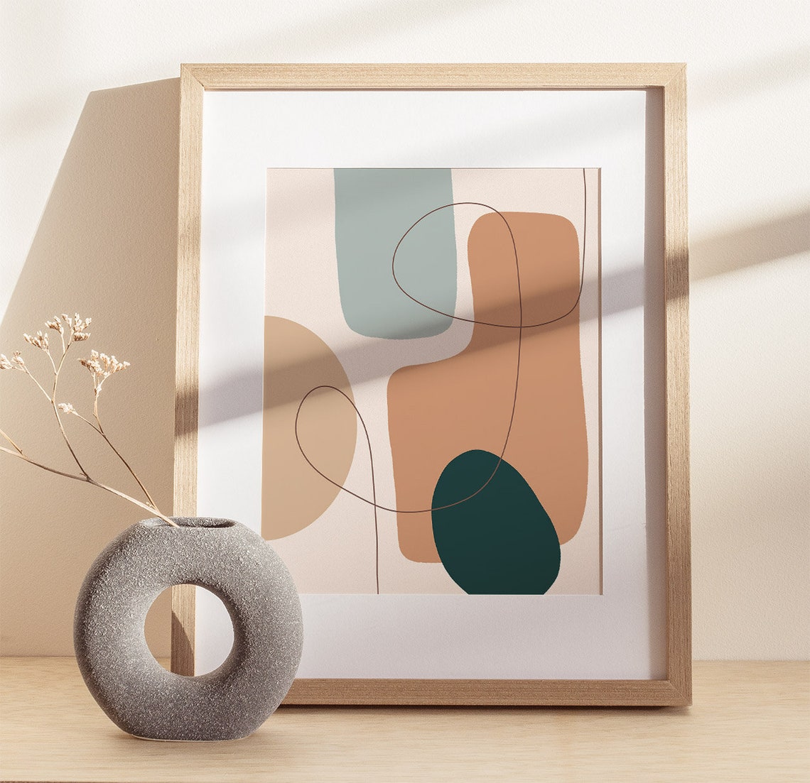Sage Terracotta Rounded Shapes With Line Boho Abstract Poster - Image 2