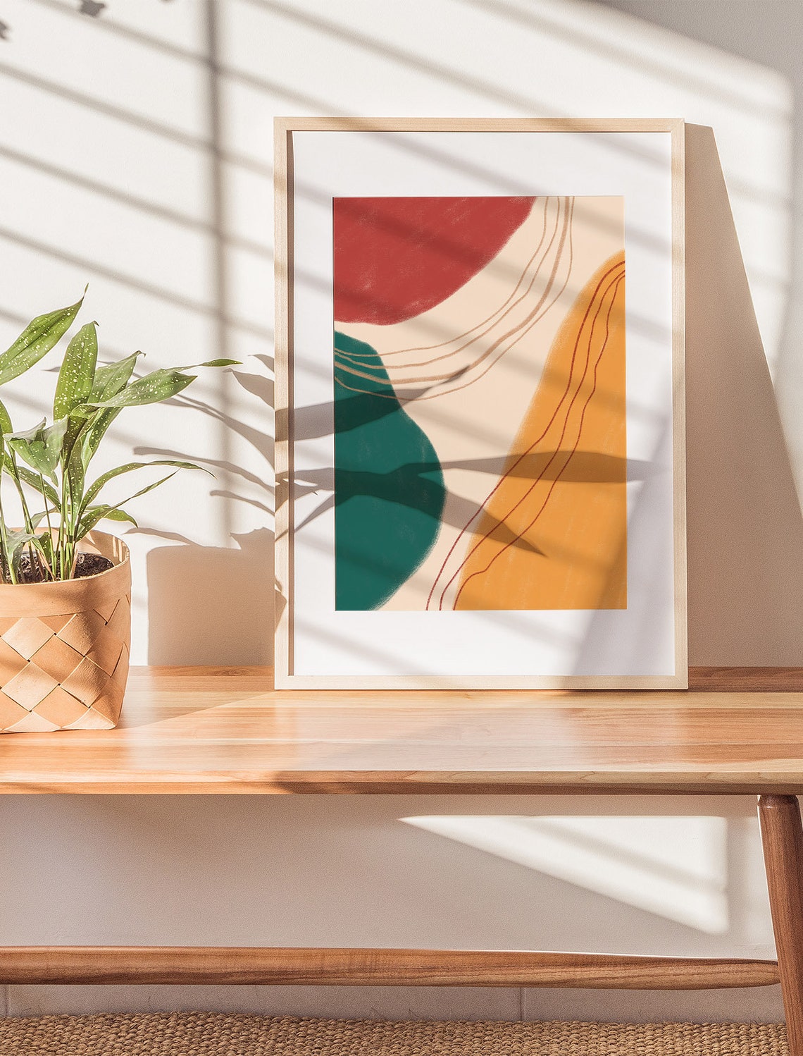 Sweeping Terracotta Green Waves Modern Bohemian Abstract Poster - Image 2