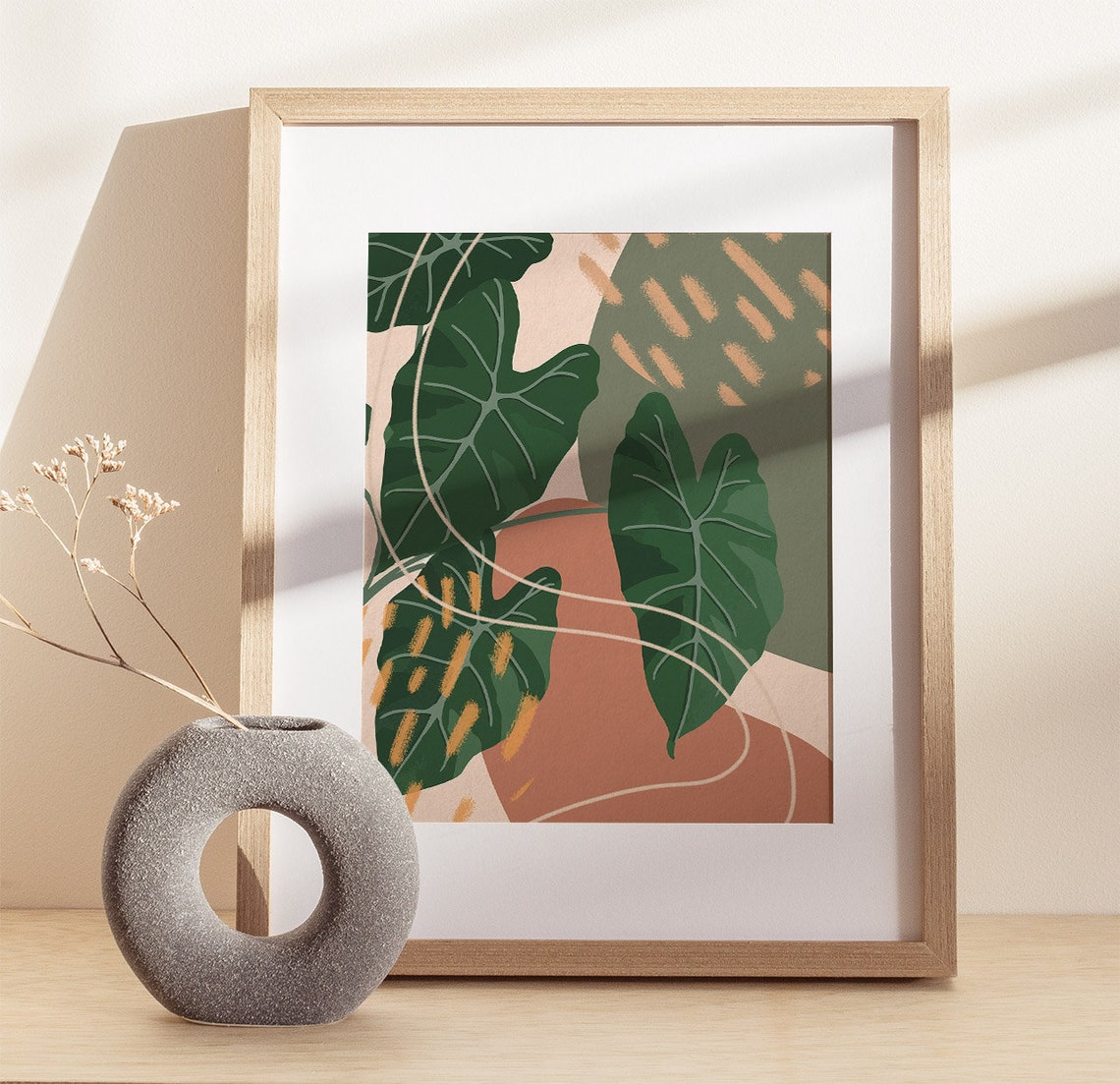 Dark Green Leaves Sage Terracotta Modern Abstract Botanical Poster - Image 3
