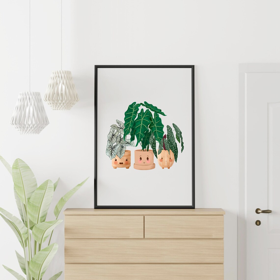 Syngonium Alocasia And Begonia Cute Smiling Plant Friends Poster - Image 2