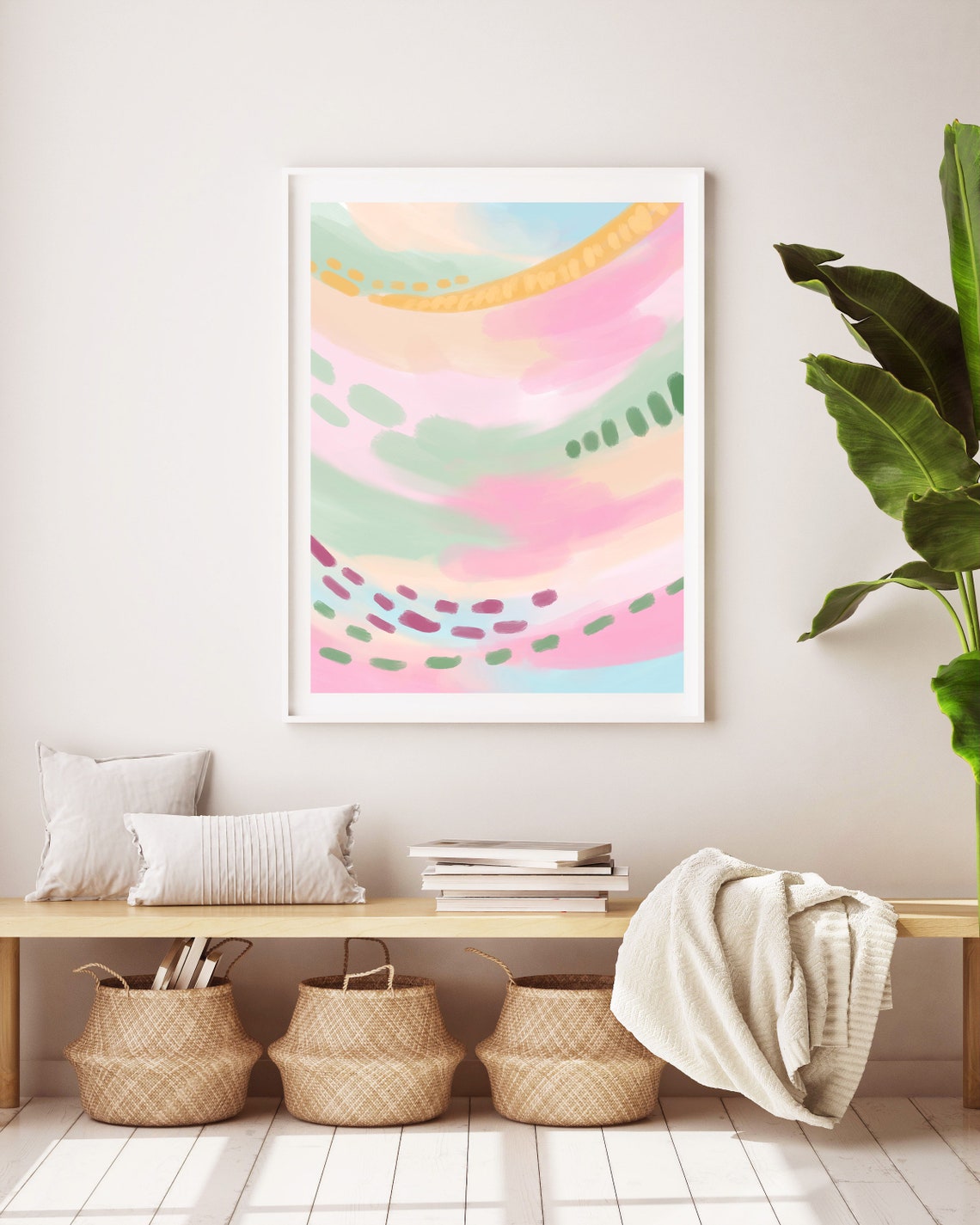 Pastel Pink And Mint Waves In Soft Colour Flow Abstract Poster - Image 2