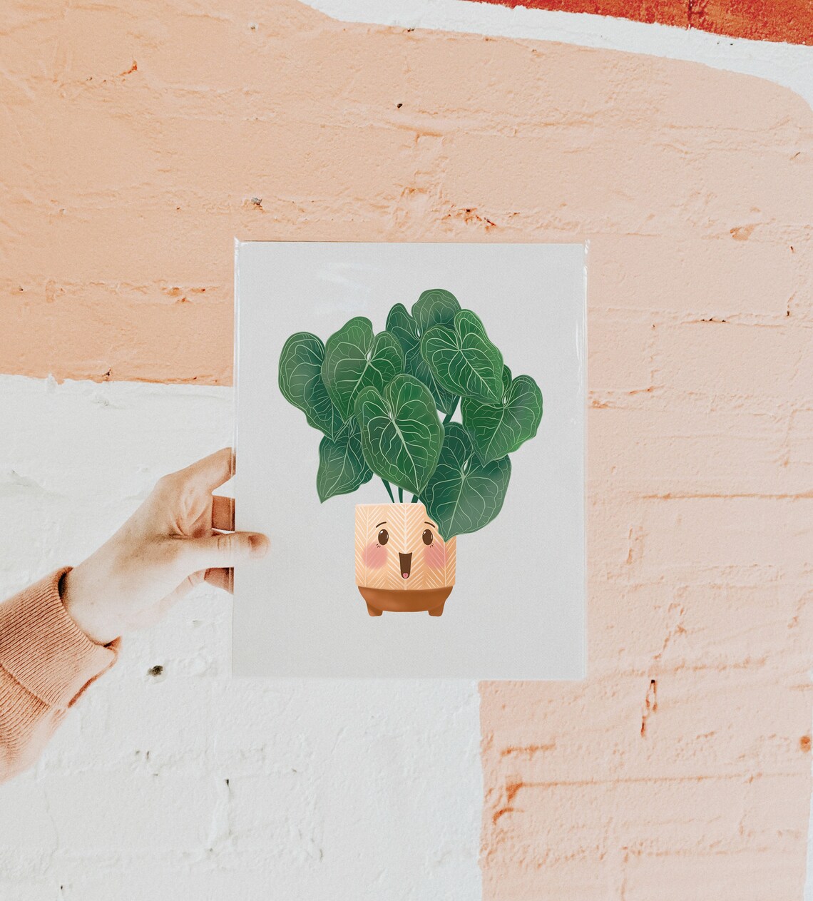 Anthurium Magnificum With Happy Face Cute Kawaii Plant Art Print