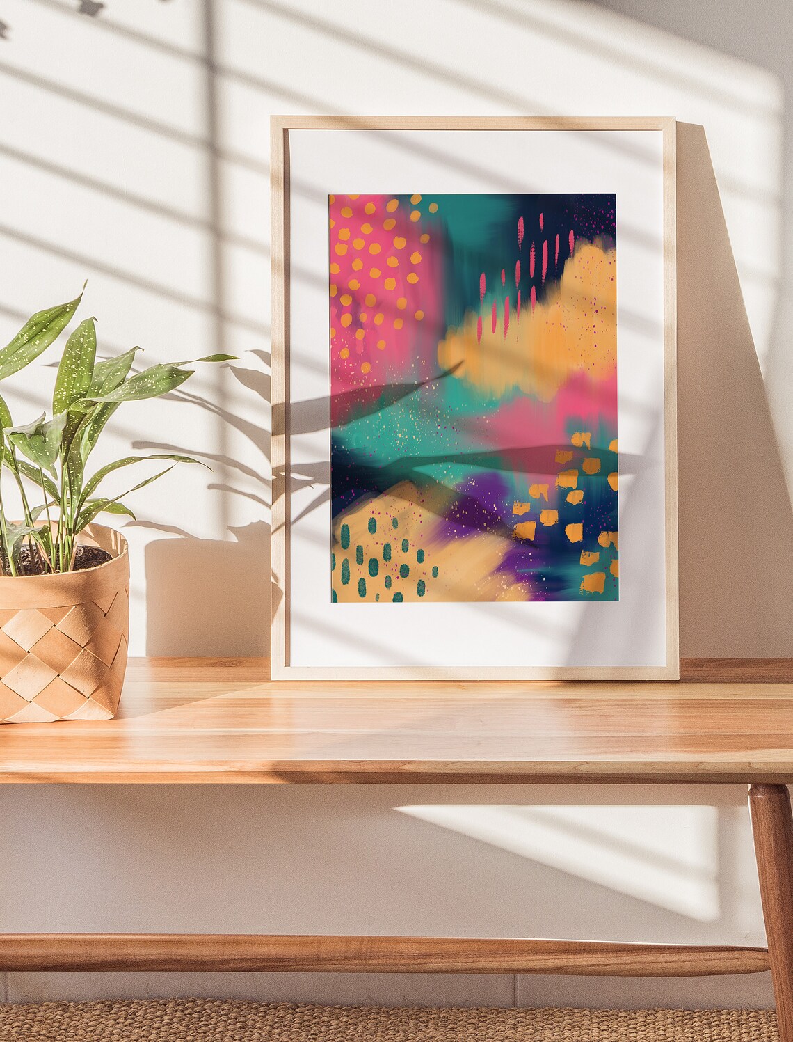 Colourful Chaos In Teal Pink Mustard Modern Abstract Art Poster - Image 2