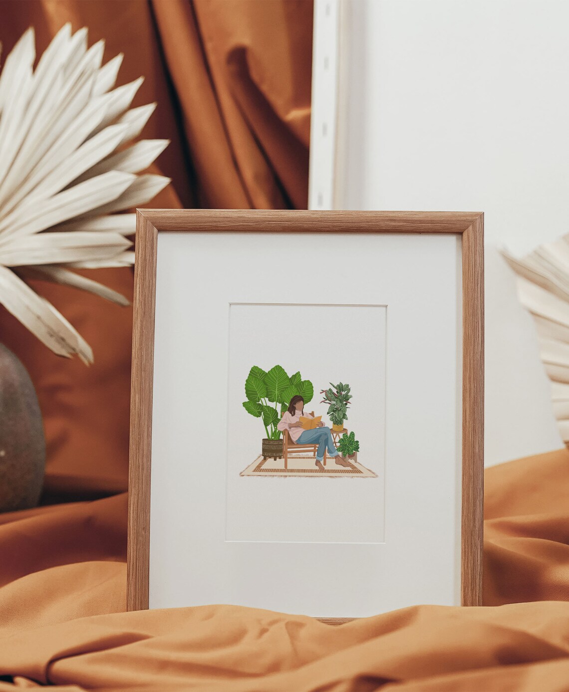 Bookworm Plant Lady Print Woman Reading Chair Houseplants Art - Image 3