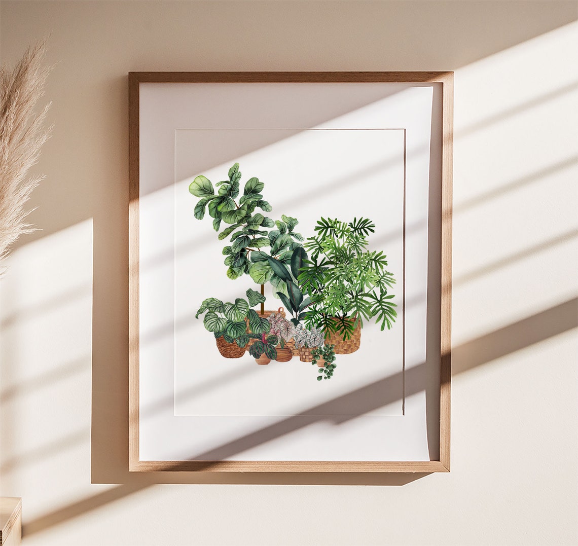Fiddle Leaf Fig Philodendron Group Watercolor Botanical Plant Poster
