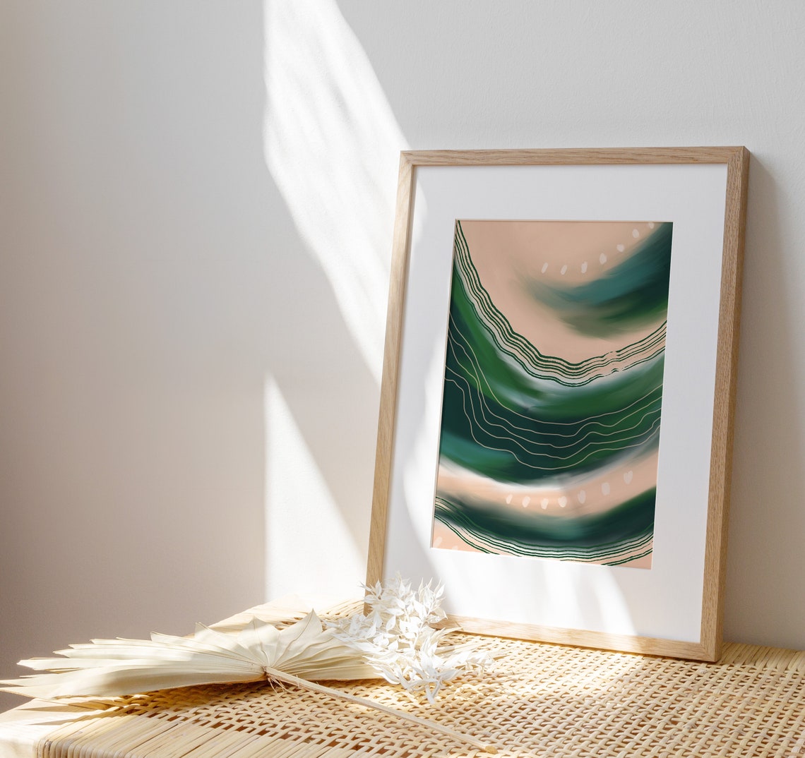Emerald Green Swirl With Gold Lines Colour Flow Abstract Poster - Image 2