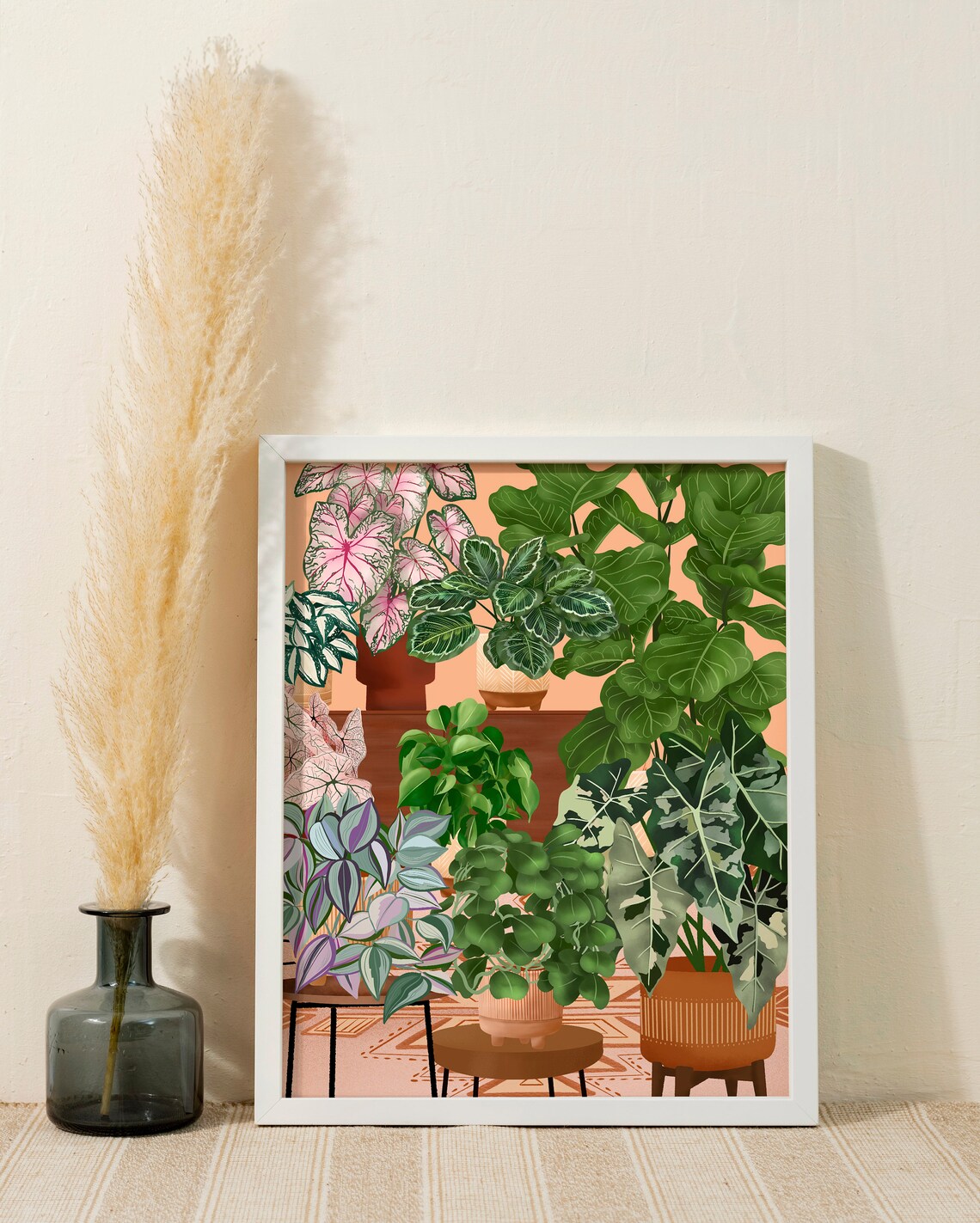 Houseplant Collection on Stands with Terracotta Pots Indoor Poster - Image 3