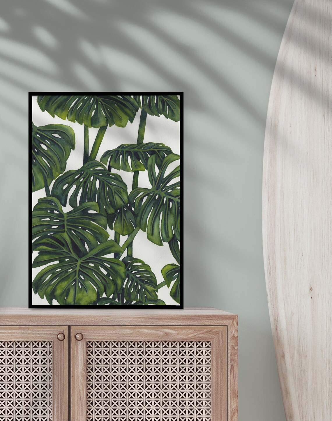 Monstera Deliciosa Watercolor Leaves on a White Background Poster - Image 2