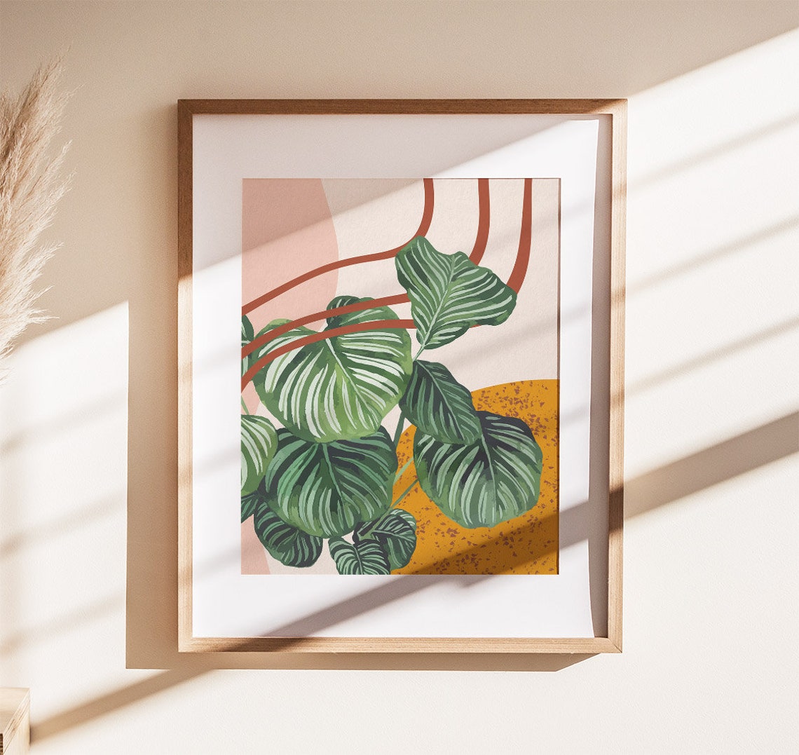 Calathea Orbifolia Striped Leaves Blush Mustard Abstract Poster