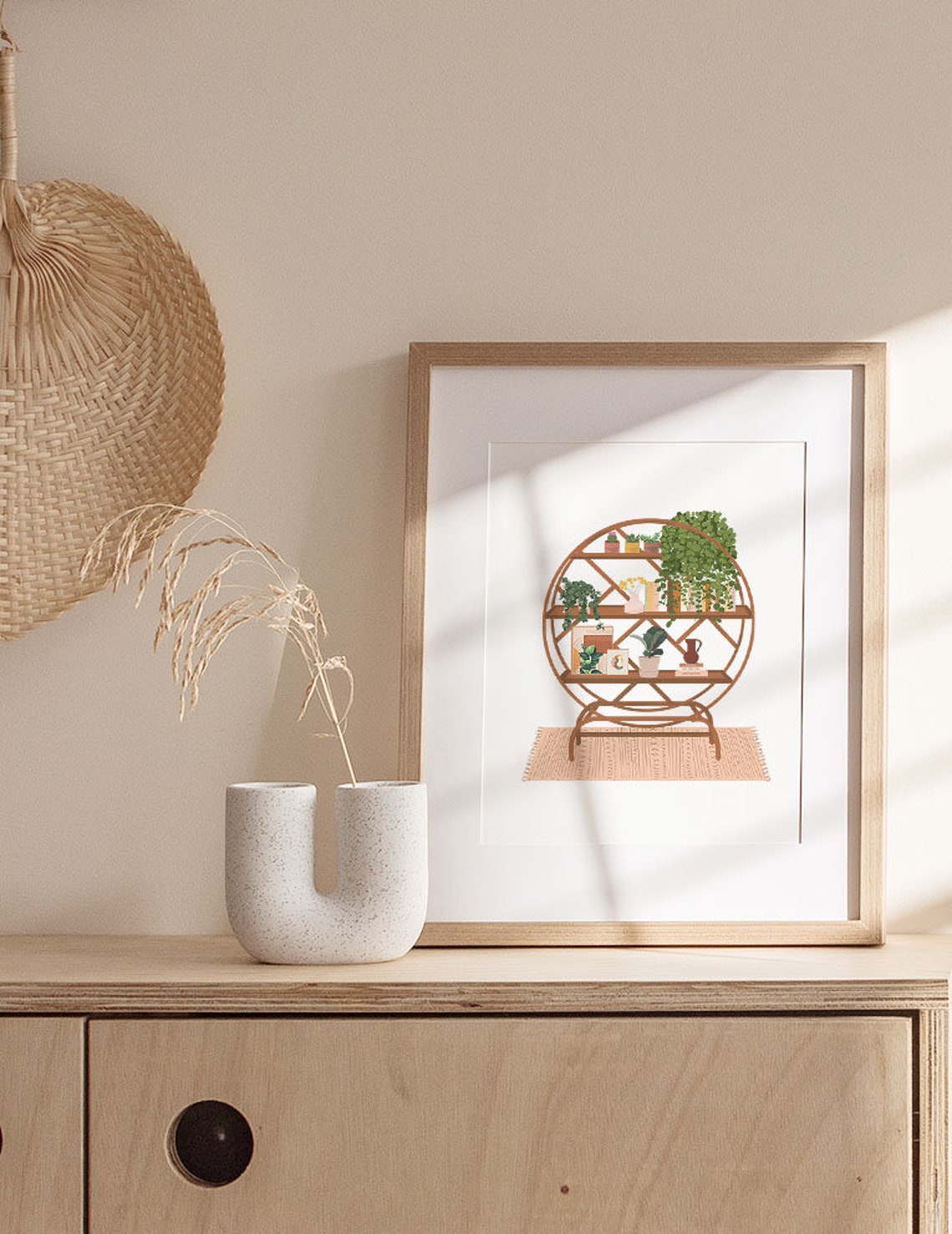 Round Boho Shelf With Plants Books And Vases Illustration Poster - Image 2