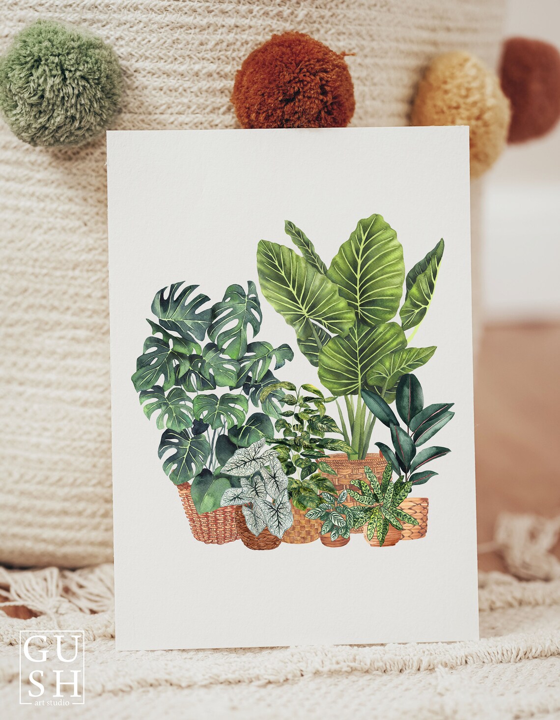 Monstera Elephant Ear Caladium Watercolor Botanical Plant Poster