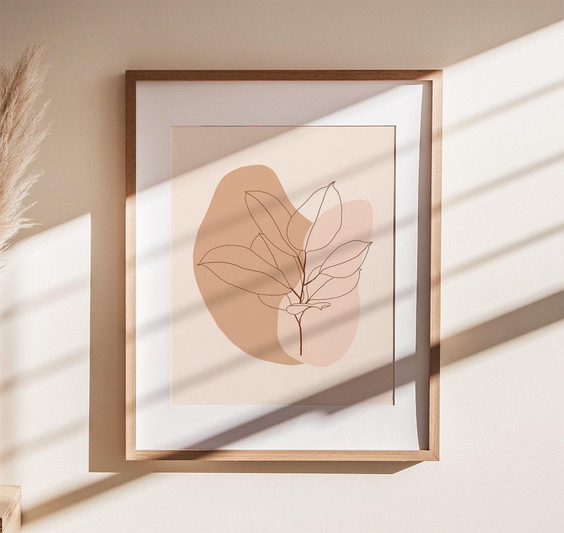 Beige Ficus Leaf Line Art Boho Botanical Illustration Poster - Image 3