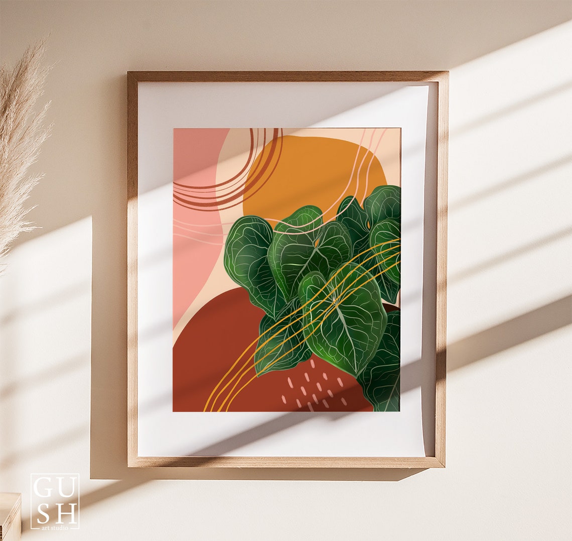 Abstract Anthurium Heart Leaves on Warm Terracotta Boho Poster