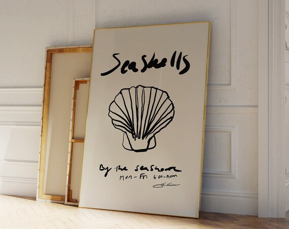 Seashells By The Seashore Line Art Shell Coastal Kitchen Poster