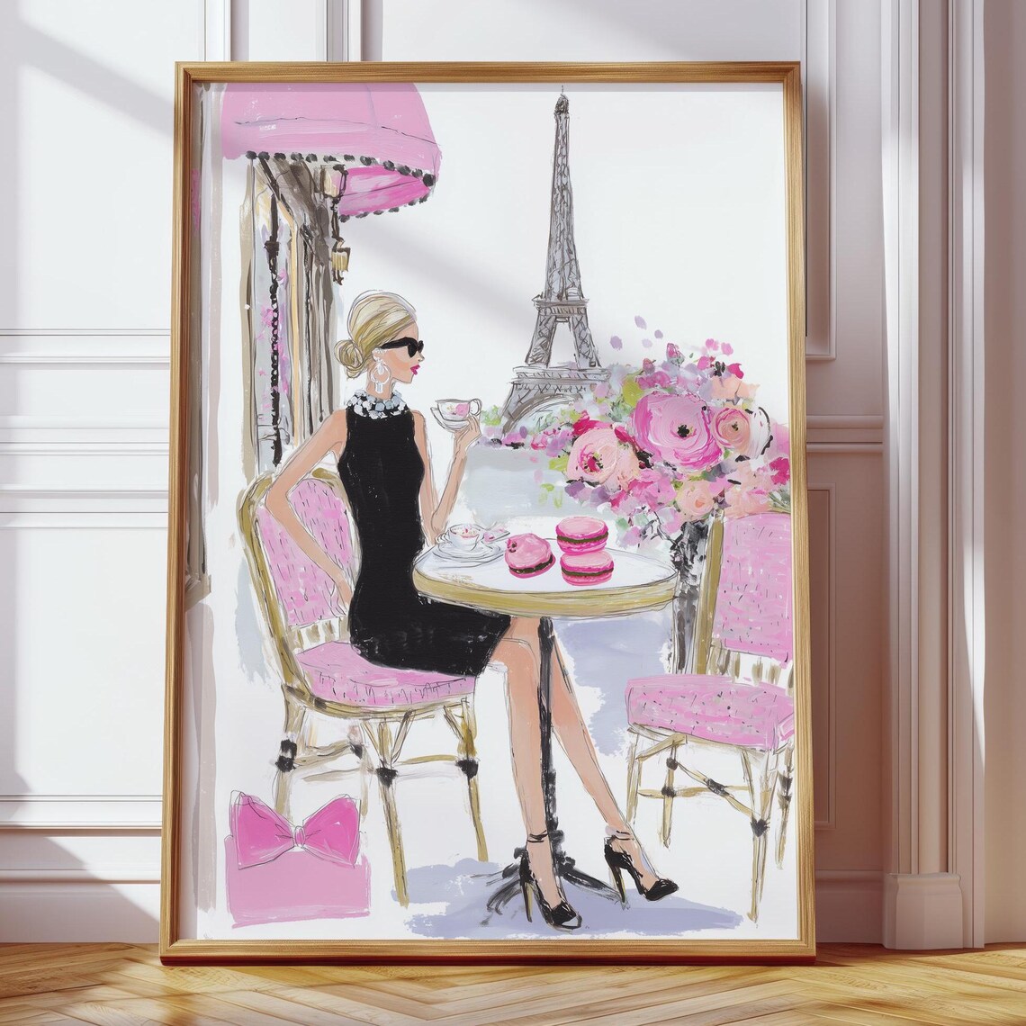 Paris Wall Art Woman In Black Dress At Café, Art Print
