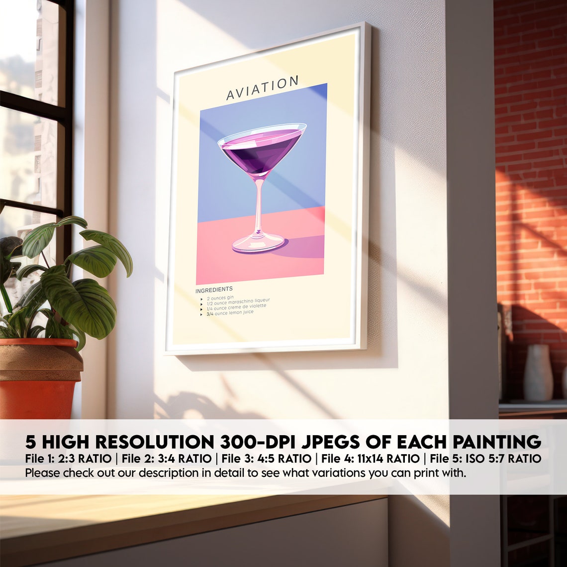 Aviation Purple Gin Cocktail Recipe Violet Bar Cart Art Poster - Image 2