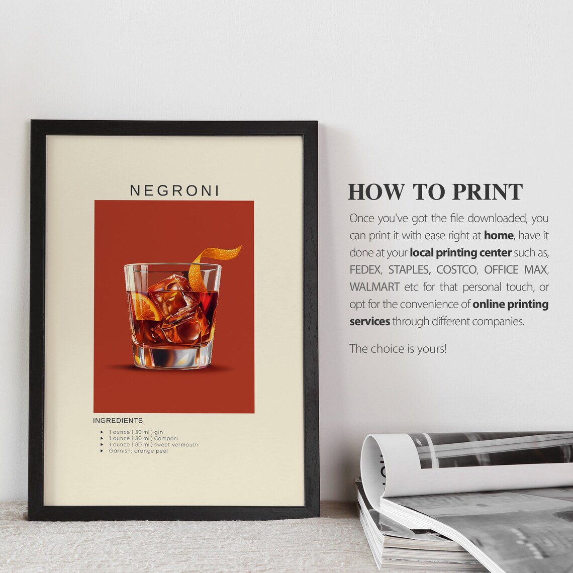 Negroni Cocktail Minimalist Bar Cart Art Print - Image 3